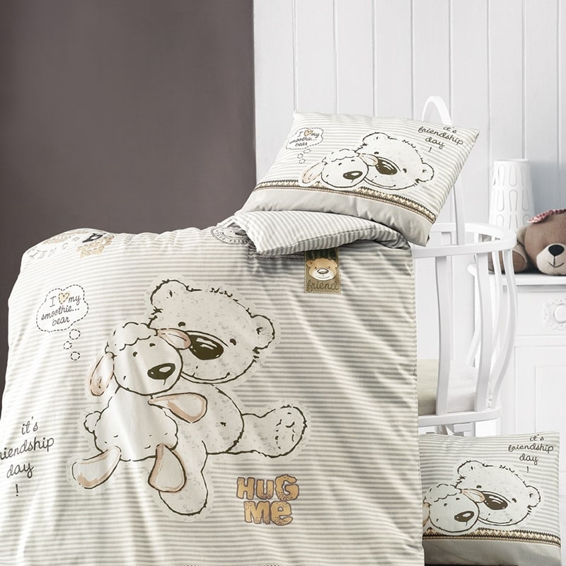 خرید روتختی نوزادی پنبه ای سفید ورونیکا طرح خرس تدی | ورونیکا