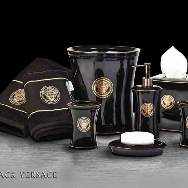 خرید اکسسوری 6 تکه سرویس بهداشتی ورونیکا مدل VERSACE BLACK مشکی | ورونیکا