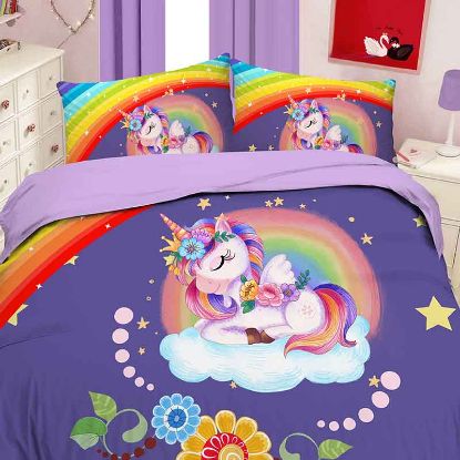 ست کاور يکنفره 3 تکه لوندر طرح unicorn