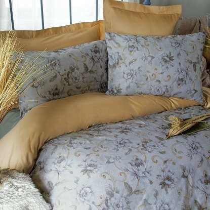 قیمت کاور لحاف 6 تکه نخ دونفره ورونیکا مدل palazzio گلدار طوسی خردلی | ورونیکا