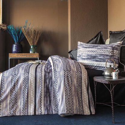 خرید کاور لحاف پنبه 4 تکه دونفره ورونیکا مدل gobby سفید سرمه ای راه راه| ورونیکا