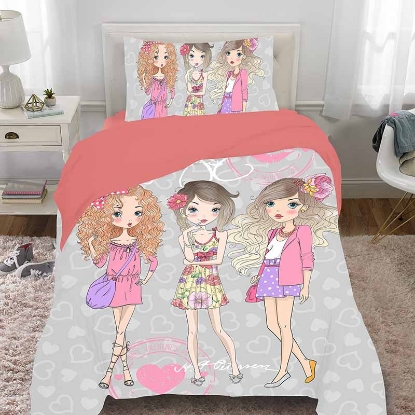 خرید ست ۳ تکه کاور لحاف پنبه دخترانه ولنتاین مبارک happy valentine | ورونیکا