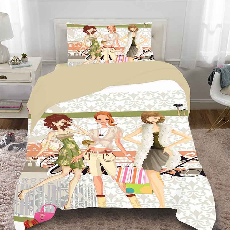 خرید ست ۳ تکه کاور لحاف پنبه ای دخترانه استریت استایل street style | ورونیکا