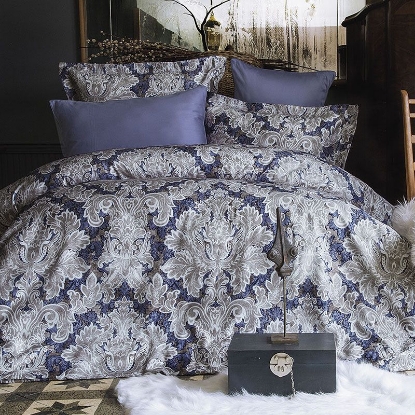 خرید کاور لحاف 6 تکه نخ دونفره ورونیکا مدل nihchea گلدار طوسی-نیلی | ورونیکا