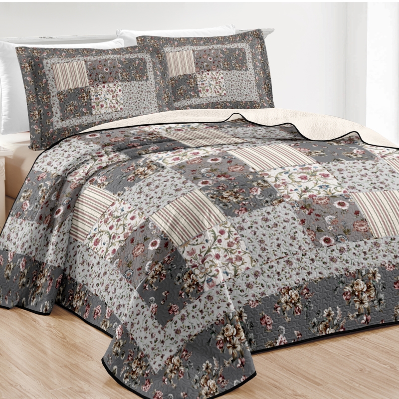 ست کامل روتختی یک نفره ورونیکا دو تکه طرح چهل تکه طوسی خاکستری | ورونیکا