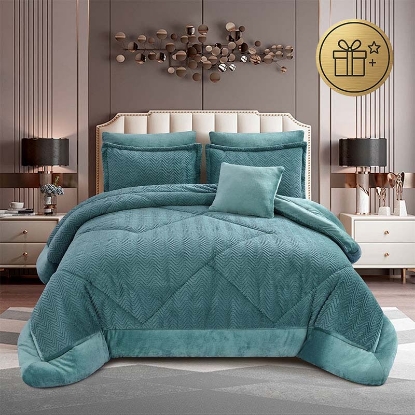 تصویر  سرویس لحاف مخمل 7 تکه دونفره سبز کله غازی ورونیکا