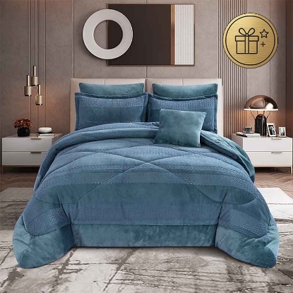 تصویر  سرویس لحاف مخمل 7 تکه دونفره آبی ورونیکا