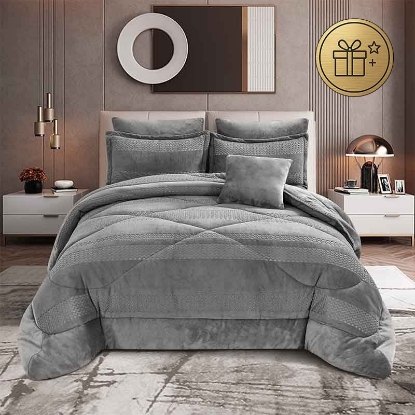 تصویر  سرویس لحاف مخمل 7 تکه دونفره طوسی ورونیکا