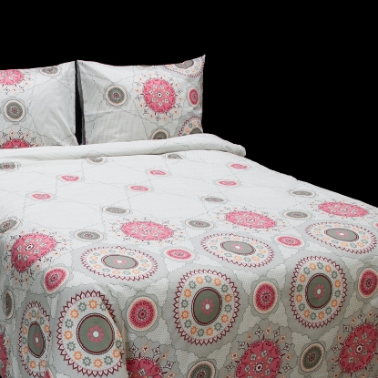 تصویر  کاور لحاف 4 تکه پنبه دونفره ورونیکا مدل alden سفید صورتی