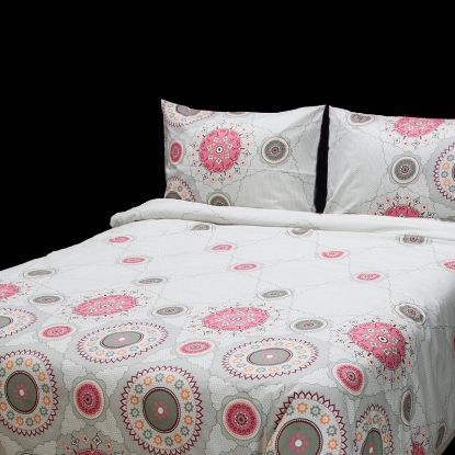 تصویر  کاور لحاف 4 تکه پنبه دونفره ورونیکا مدل alden سفید صورتی