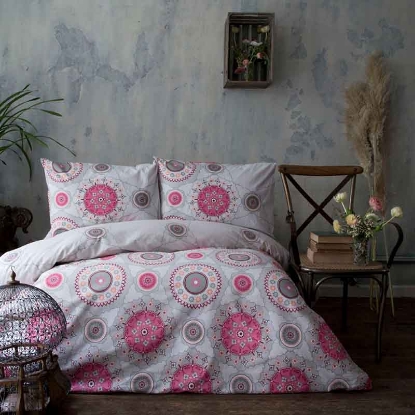 تصویر  کاور لحاف 4 تکه پنبه دونفره ورونیکا مدل alden سفید صورتی