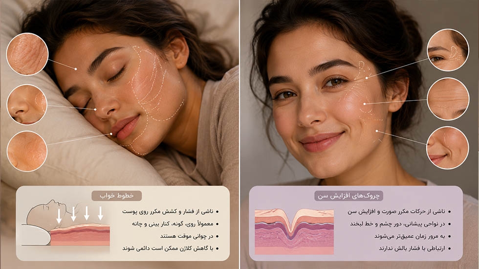 خطوط خواب چیست؟ تفاوت چروکهای خواب با چروکهای بیان | ورونیکا تفاوت خطوط خواب و چروکهای میمیک صورت - Sleep Wrinkles vs Expression Lines | ورونیکا